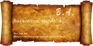 Balkovics Apród névjegykártya